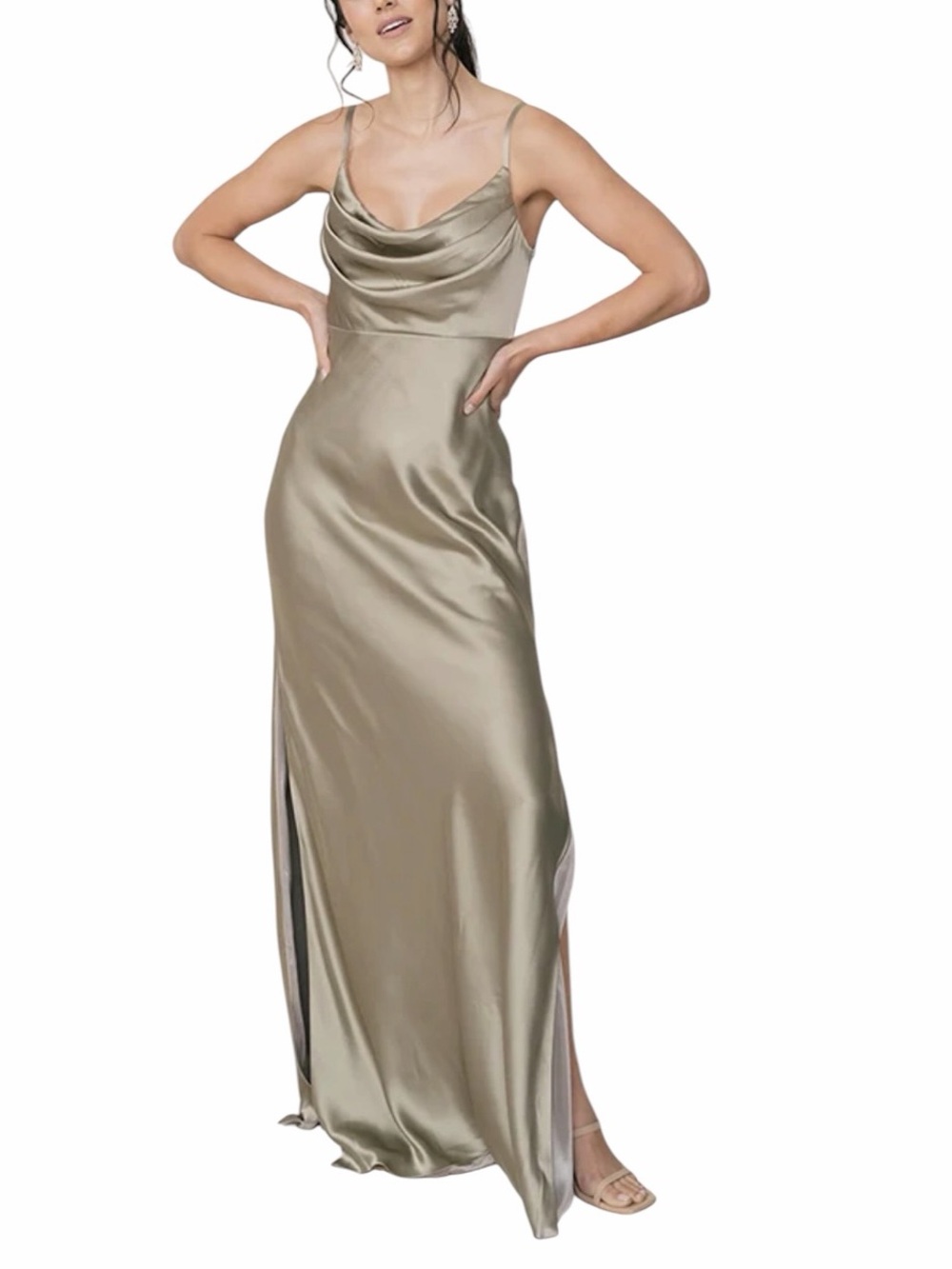 Revelry Skye Satin Maxi in Silver Sage size 8